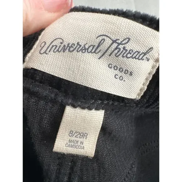 Universal Thread Pants Womens 8 29 Black Corduroy Relaxed Wide Leg Stretch High - Picture 2 of 10